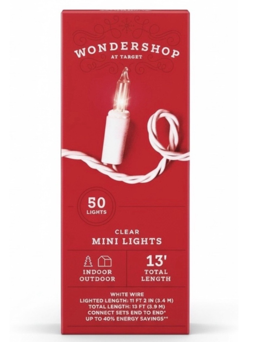 Target Wondershop 50 Clear Mini String Lights White Wire Indoor Outdoor 13ft NIB